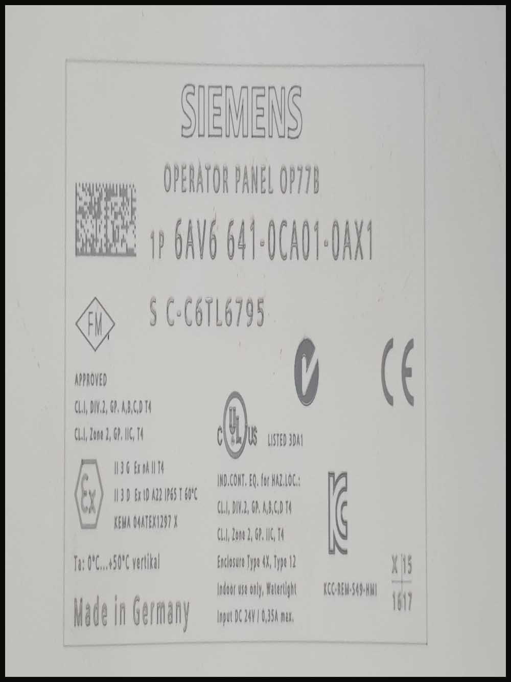 SIEMENS OP77B 6AV6 641-0CA01-0AX0, OP77B OPERATOR PANEL