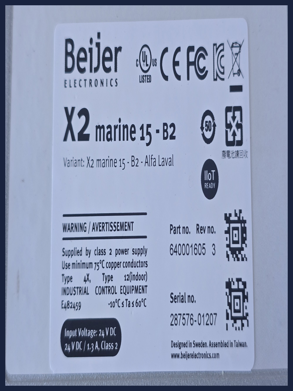 ALFA LAVAL REMOTE CONTROL PANEL BALLAST WATER TREATMENT SYSTEM