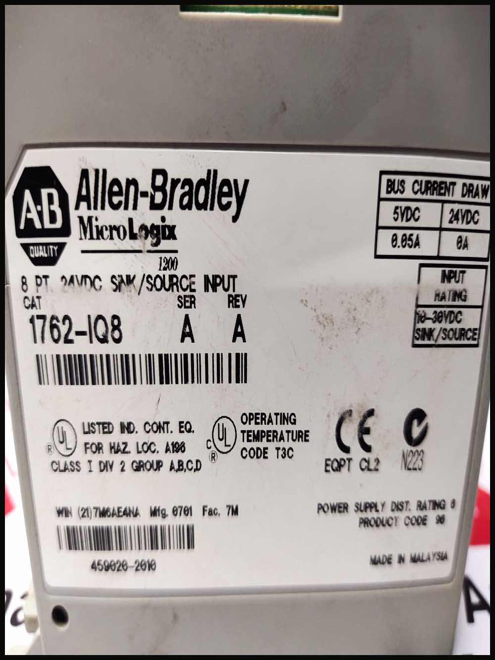 ALLEN-BRADLEY 1762-IQ8 INPUT MODULE MICRO LOGIX 1200