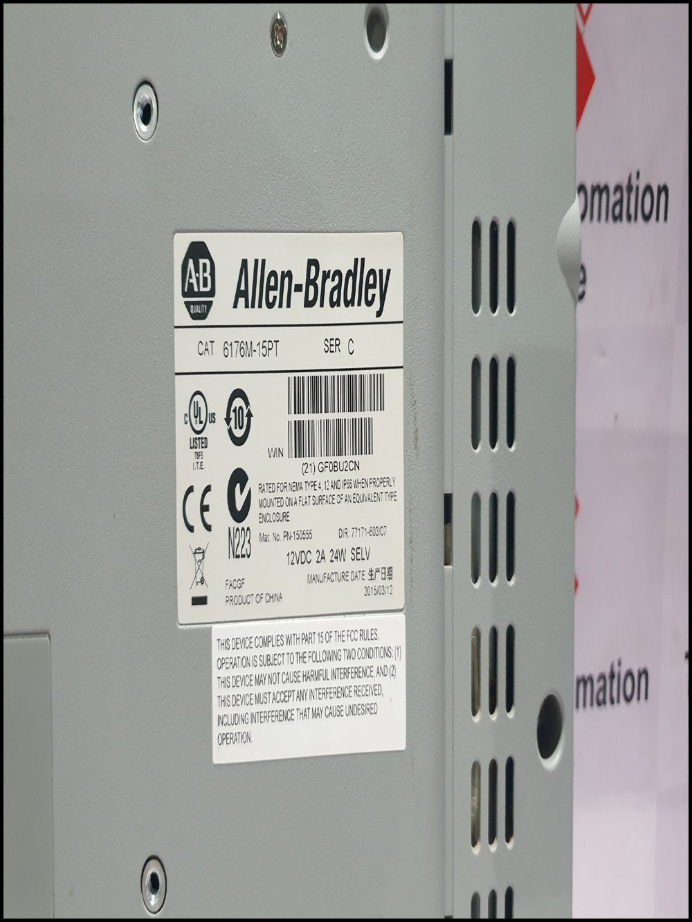 ALLEN BRADLEY CAT 6176M 15PT OPERATOR INTERFACE DISPLAY