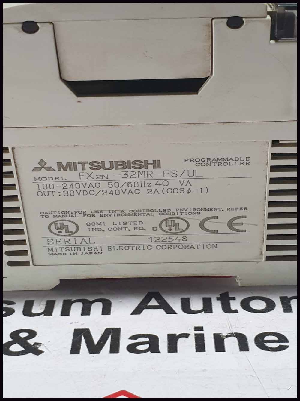 MITSUBISHI  MODEL FX2N-32MR-ES/UL  PROGRAMMABLE CONTROLLER 100-240VAC 50/60HZ 40 VA  OUT : 30 VDC/24