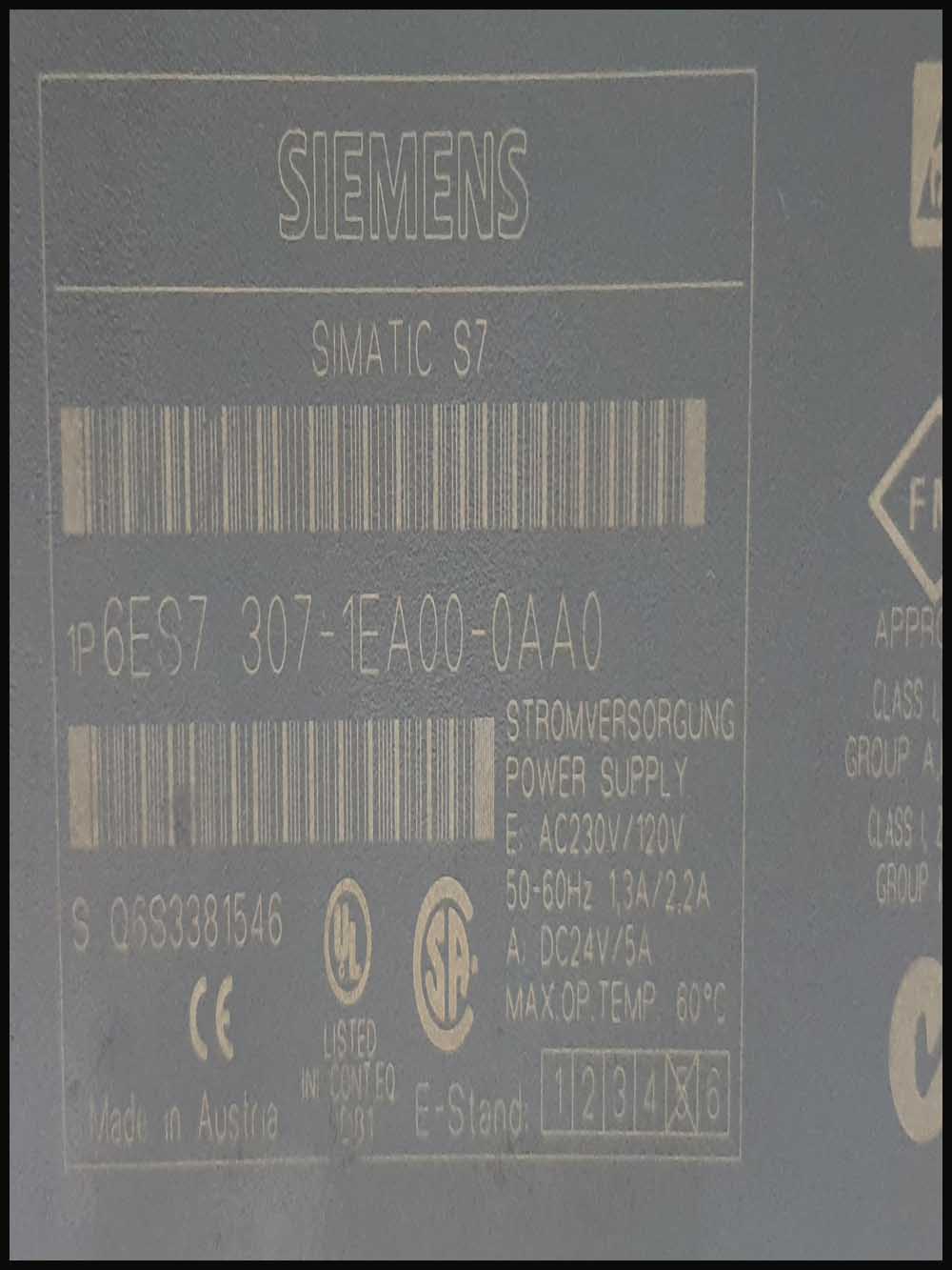 SIEMENS SIMATIC S7 POWER SUPPLY 307-1EA00-0AA06ES7 307-1EA00-0AA0