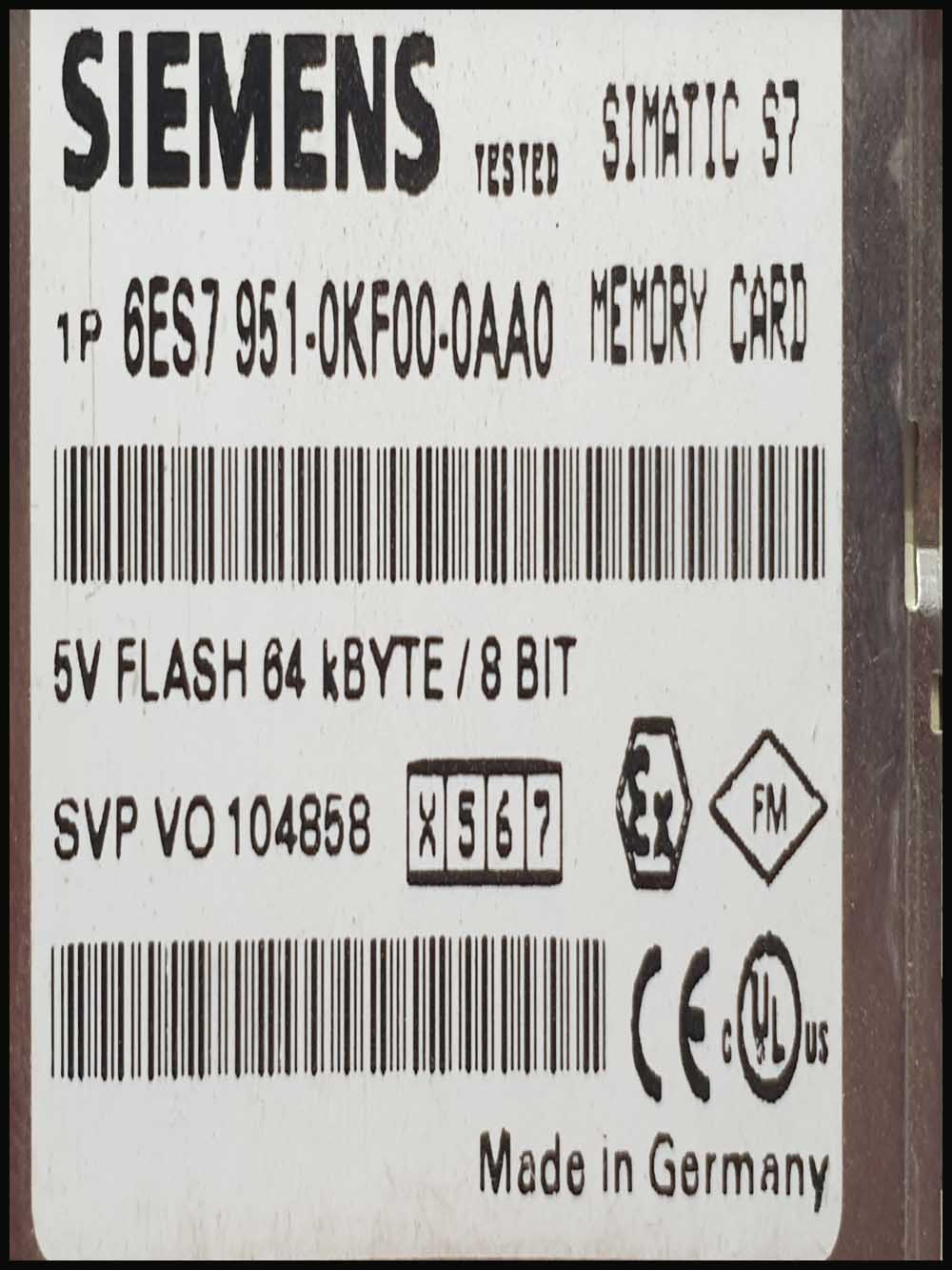Siemens 6ES7 951-0KF00-0AA0 Simatic S7 Memory Card 5V FLASH 64 KBYTE8 BIT